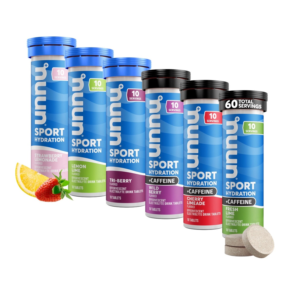 Nuun Sport + Caffeine Electrolyte Tablety - Rozpustné ve vodě, Variety Pack 124; 5 Esenciální elektrolyty pro Hydrataci 124; 1g Sugar Drink Mix 124; Vegan, Non- GMO IR 124; 6 Pack (60 Celkem služby)