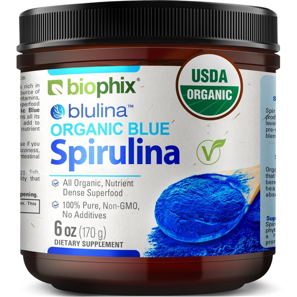 biophix Blue Spirulina Powder Organic Blulina 6 oz - Řasy Organic Spirulina Powder 170 Servings - Superfood Supplement - Natural Blue Pigment - Espirulina en Polvo Organica Pura Azul
