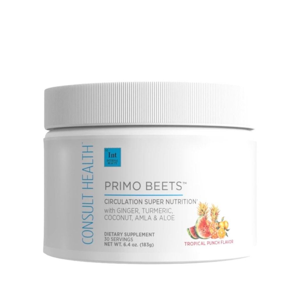 Consult Health Primo Beets - Beet Root Powder Drink Mix s elektrolyty - Nitráty na podporu cirkulace - Energy Boost - Ginger & Turmeric - Muži & Ženy - Tropické Punch Flavor - 30 Služeb