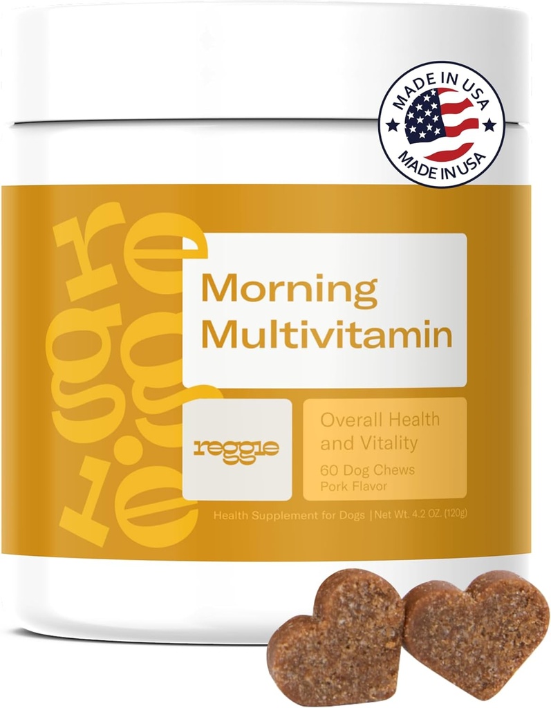 Reggie Morning Multivitamíny pro psy cd 124; Daily Dog Vitamin Chews with Vitamins & Minerals for Immunity, Heart, Skin, Coat, Joints & Digestion cd 124; Vet- Appropriated, Natural Dog Supplement Cd 124; 60 Soft Chews
