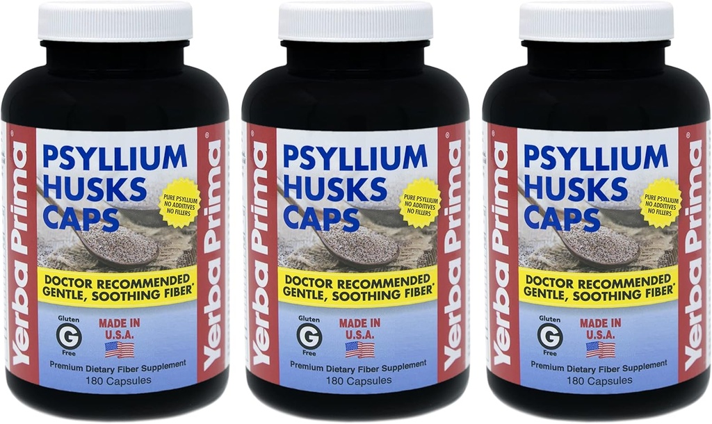 Yerba Prima Psylium Husks Caps - 180 čepice (balení po 3) - Přírodní Fiber dodatek - Colon Cleansing - Non- GMO gluten zdarma