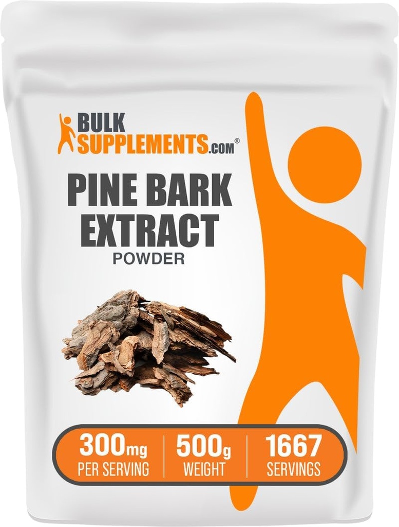 BulkSupplements.com Pine Bark Extract Powder - Bylinný doplněk, Pine Bark Powder - Antioxidanty Support, Gluten Free - 300mg na Serving, 500g (1,1 kg) (balení po 1)