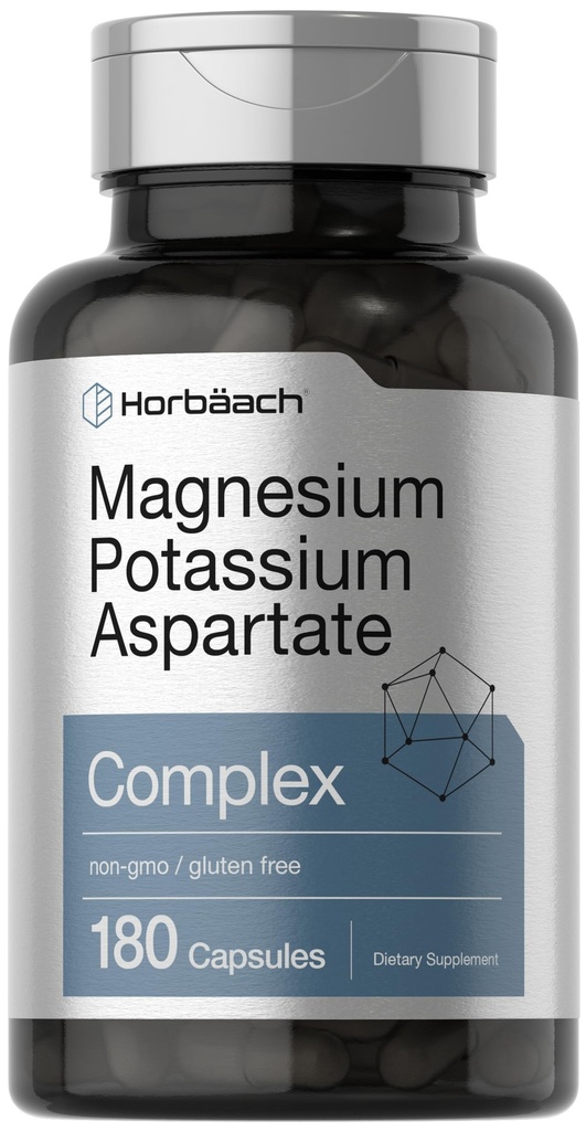 Horbäach Magnesium Draslík Aspartát Komplex 124; 180 Kapsle 124; Non- GMO a gluten Free Formule