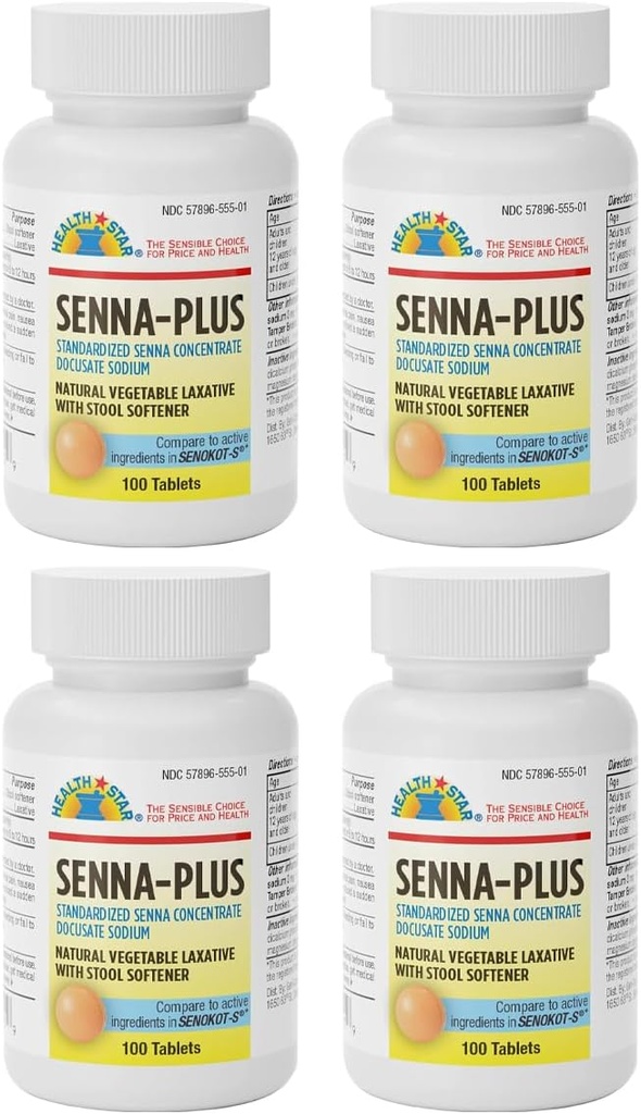 GeriCare Senna Plus přírodní rostlinný laxativní s Stool Softener, Docusate Sodná 50 mg, Sennosids 8, 6 mg 100 Počet (balení po 4)