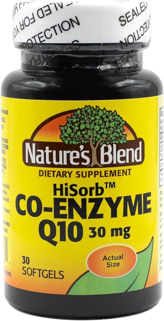 Nature 's Blend HiSorb CoQ10 30mg, 30 Softgels - Heart Health Support, Crystal Free, Max Biologická dostupnost, Klinicky osvědčený, Gluten- Free, No umělé barvy nebo chutě, Dietní dodatek