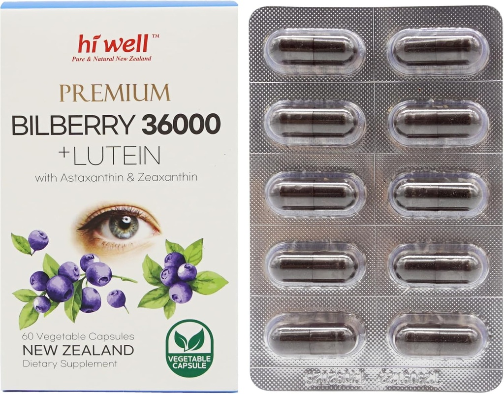 Hi Well Premium Bilberry 36000 + Lutein 12mg 60Vegtarian Kapsle