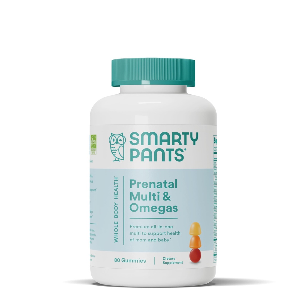 SmartyPants Prenatal Vitamíny pro ženy, Multivitamin Gummies: Omega 3 Fish Oil (EPA / DHA), Biotin, Methylfolát, Vitamin D3, C, Vitamin B12, B6, A, K & Zinek, Inositol, 80 Počet (20 Day Supply)