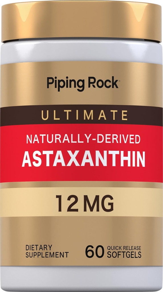 Piping Rock Astaxanthin 12mg PHARMAD124; 60 Softgel Kapsle PHARMAD124; Extract Supplement PHARMAD124; Gluten Free, Non- GMO