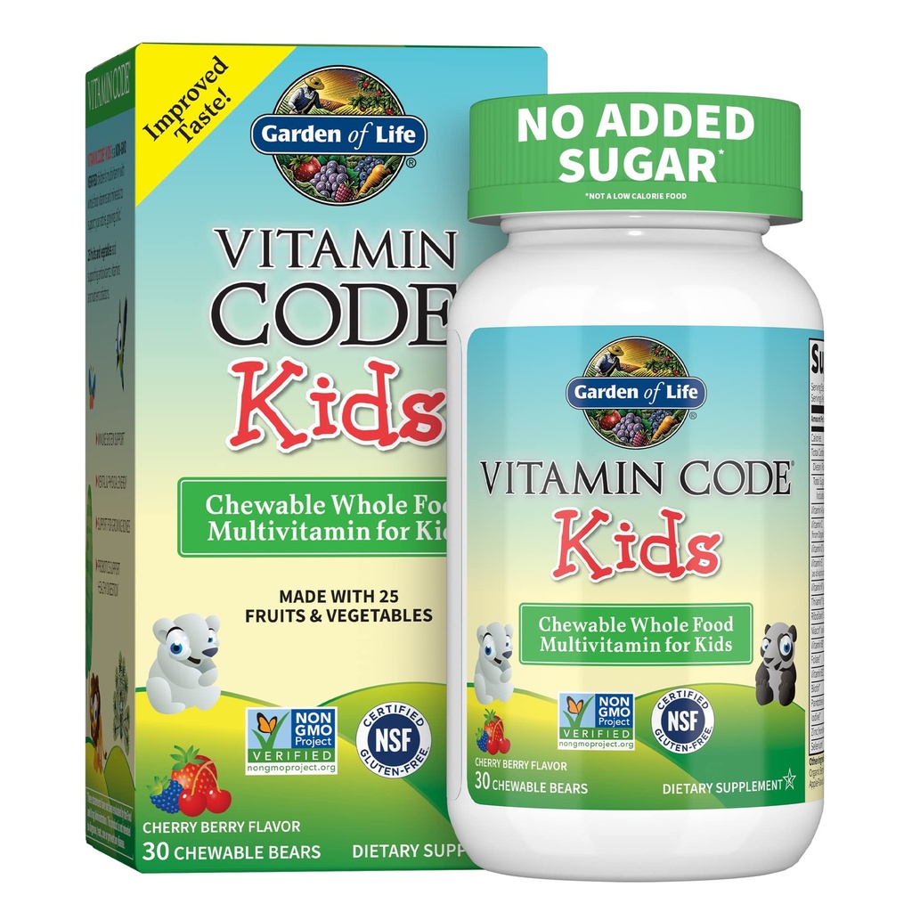 Zahrada života Vegetariánské Multivitamin Dodatek pro děti - Vitamin Code Děti žvýkací syrové celé potraviny Vitamin s probiotiky, 30 Žvýkací medvědy