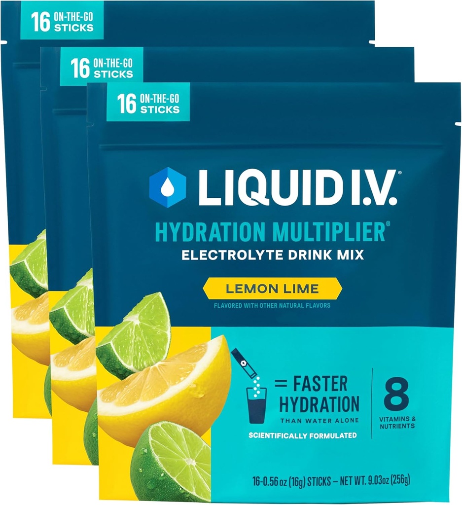 Liquid I.V. ® Hydration Multiplier - Citronová limetka 124; Electrolyte Powder Drink Mix 124; 3 balení (48 porcí)