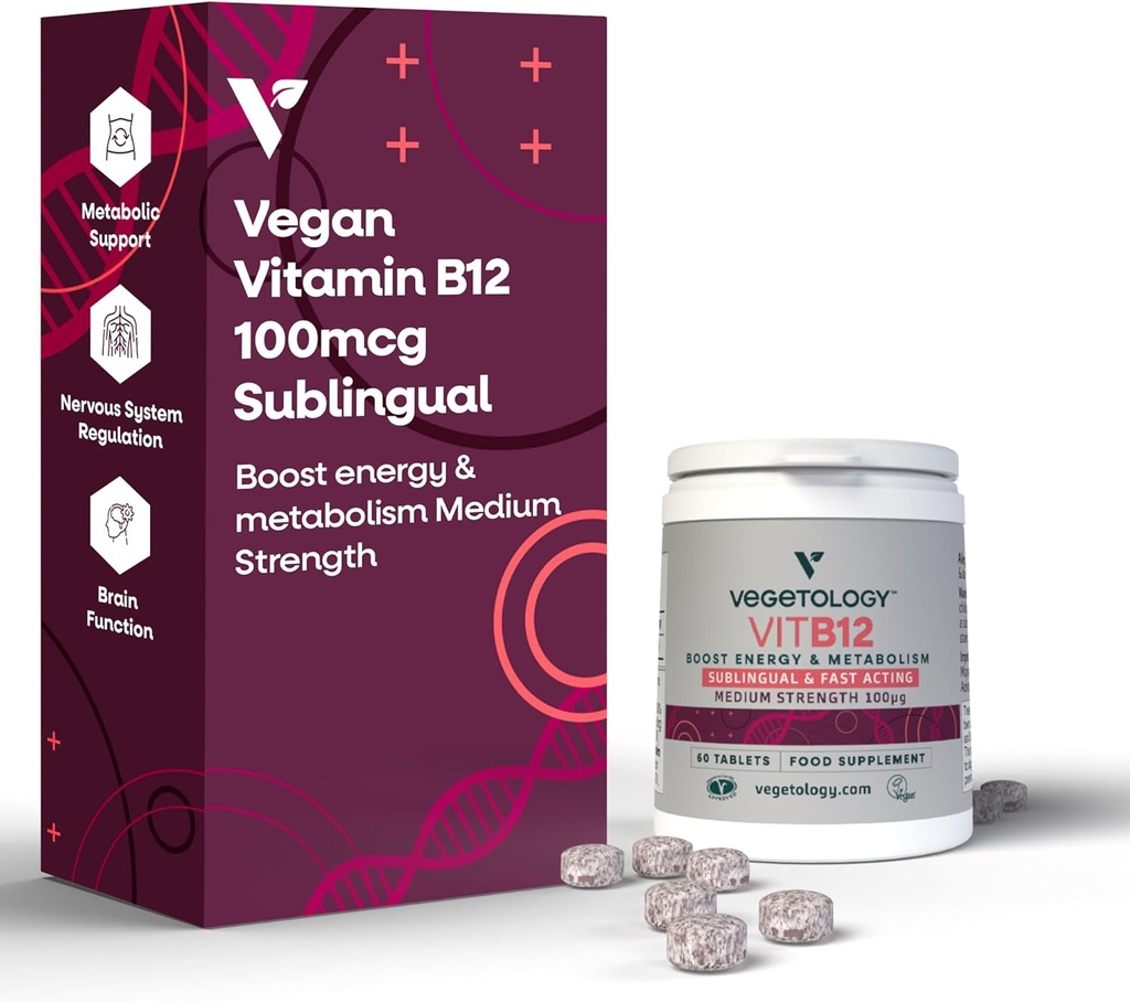 Veganský vitamín B12 Sublingvální dodatek - pro metabolismus a energii, vitaminy a zdravotnické doplňky - (60 tablet)