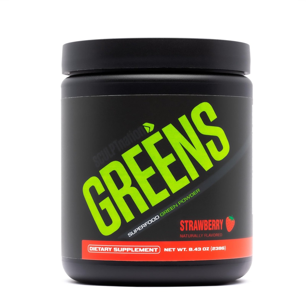 Sochařský národ V Shred Green Strawberry - Premium Green Powder & Superfood Směs s kolagenem na podporu pokožky, trávení a energie - 30- denní dodávky