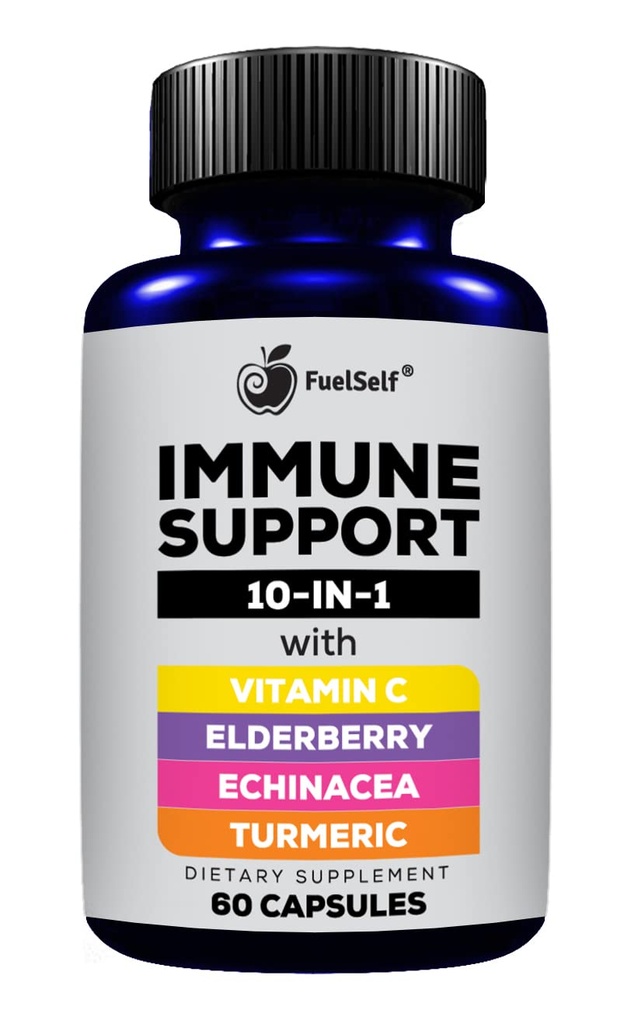 Imunitní podpora Booster dodatek s Elderberry, Vitamin C, Echinacea, Kurkuminoidy, Vitamin E, Vitamin B6, Zinek, L-glutamin HCL, Česnek, Lactobacillus Acidophilus:: 60 Počet, 1 Pack
