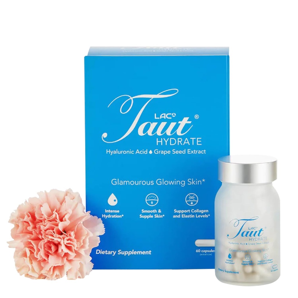 Taut Hydrate Hyaluronic Acid Supplement - 120mg Vegan Capsules with Grape Seed Extract - Deep Skin Hydration, Smooth Wrinkles & Glow Support - Collagen & Anti- Aging Supplement for Women & Men- 60 Caps