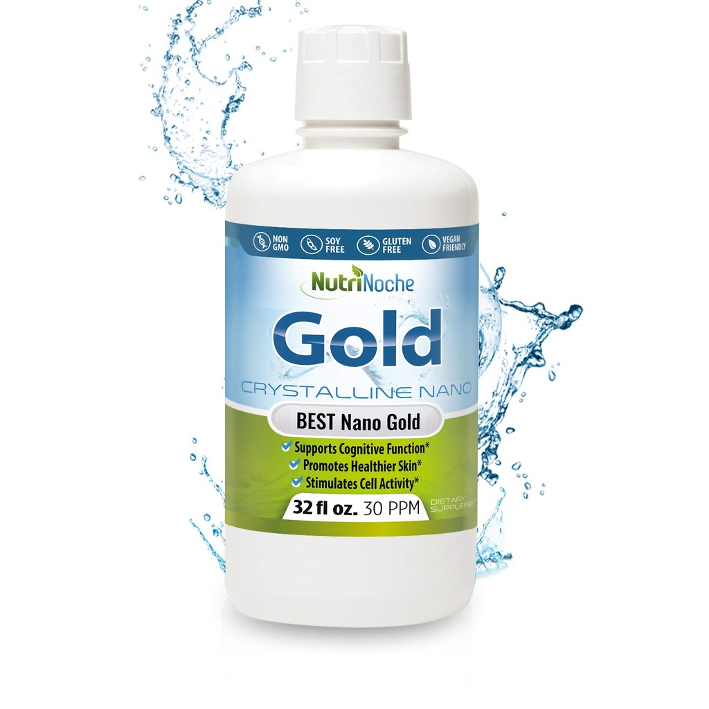 Coloidal Gold Liquid Organic Supplement by Nutrinoche - 100% Pure Nano Gold Mineral - Podporuje duševní jasnost, Focus & Relaxation - 32 oz Bottle - Vegan, gluten- Free - Crystalline - 30 ppm