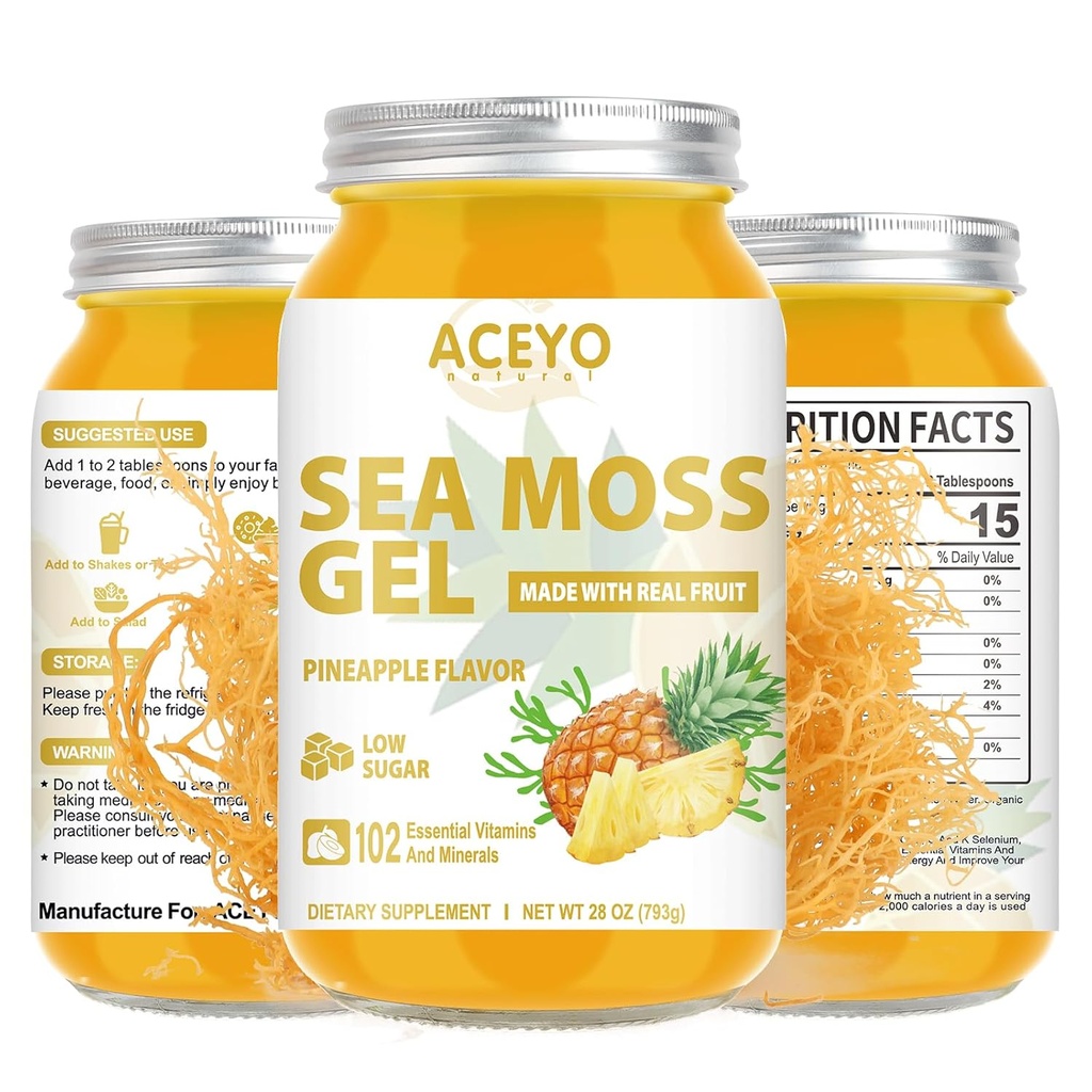 (28 OZ) Sea Moss Gel Raw Ochucené irské Seamoss Gel přírodní vegan ananas 102 Vitamíny a minerály Wild sklizeň Non- GMO.