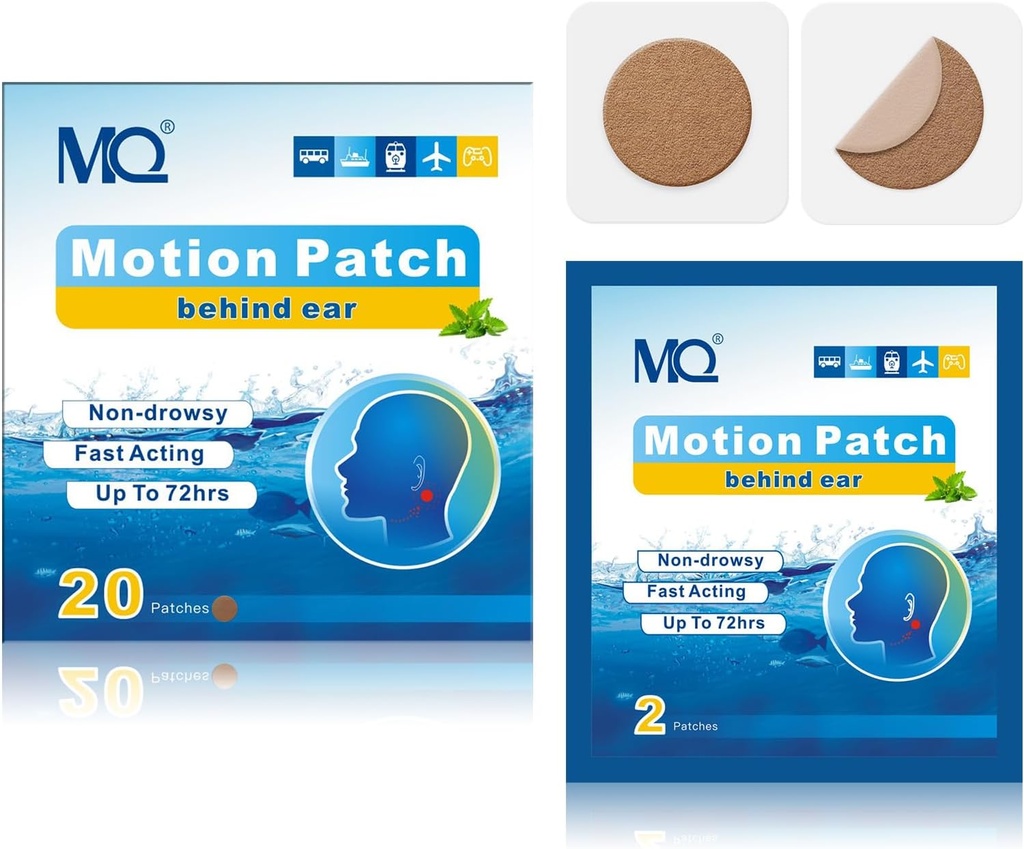 MQ 20ct Motion Nevolnosti Záplaty, Tmavá barva, Mořské Nenemocnosti Záplaty Non Drowsy & vodotěsné, Cruise Ship Travel Essentials, Rychlé hraní & Dlouhé trvání 72H
