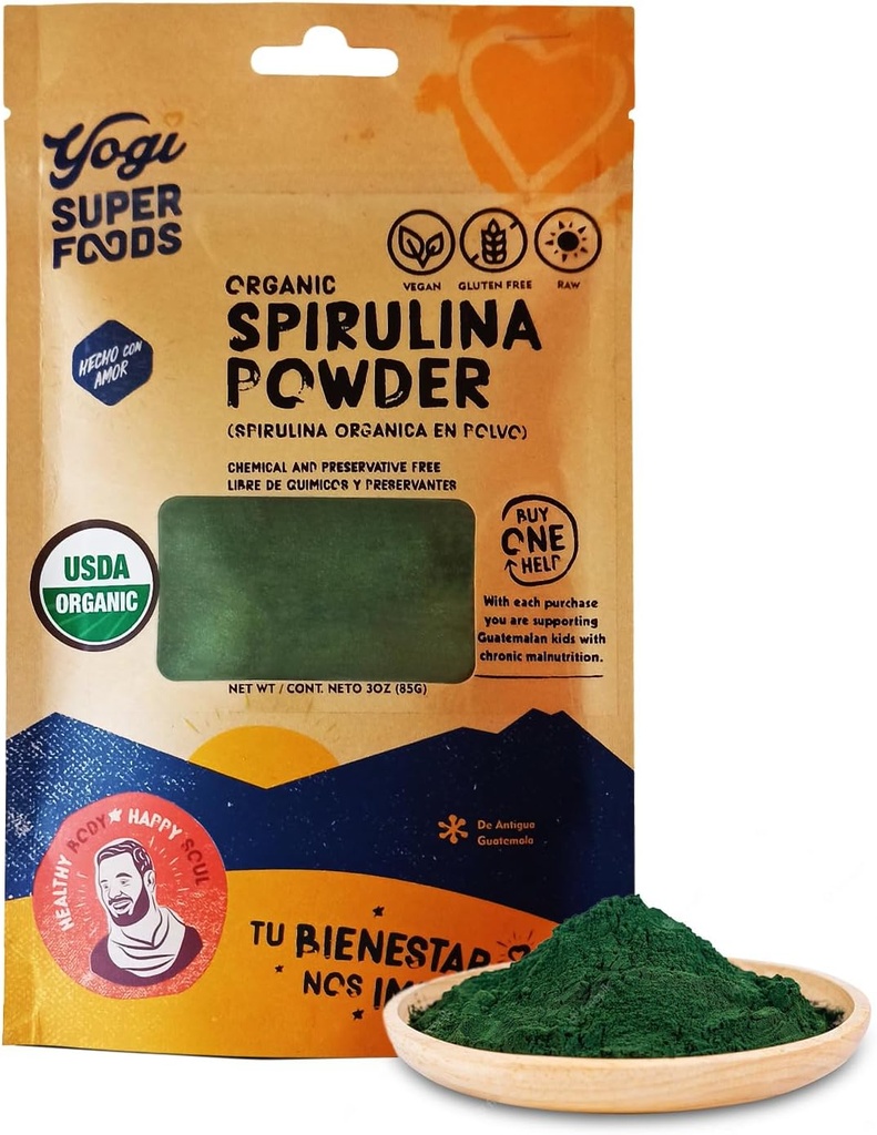 Yogi Super Foods Natural Organic Spirulina Powder, Blue Green Algae Powder, Nature 's Superfood pomáhá udržet zdravý imunitní systém, Žádné chemikálie nebo konzervanty - Syrové, Vegan