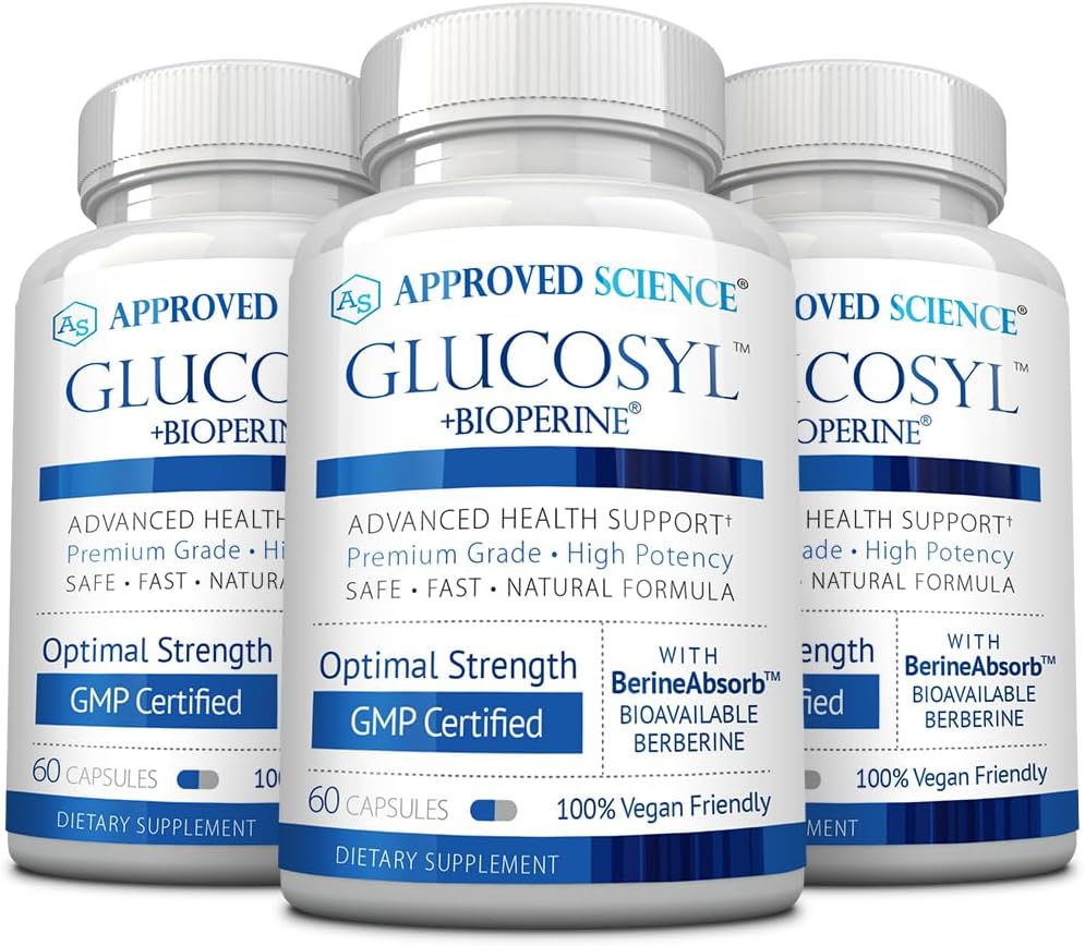 Schválený dodatek pro vědu Glucosyl - 250 mg Berberine, Mulberry, Vodná Skořice - 60 Vegan Kapsle - Balení 3