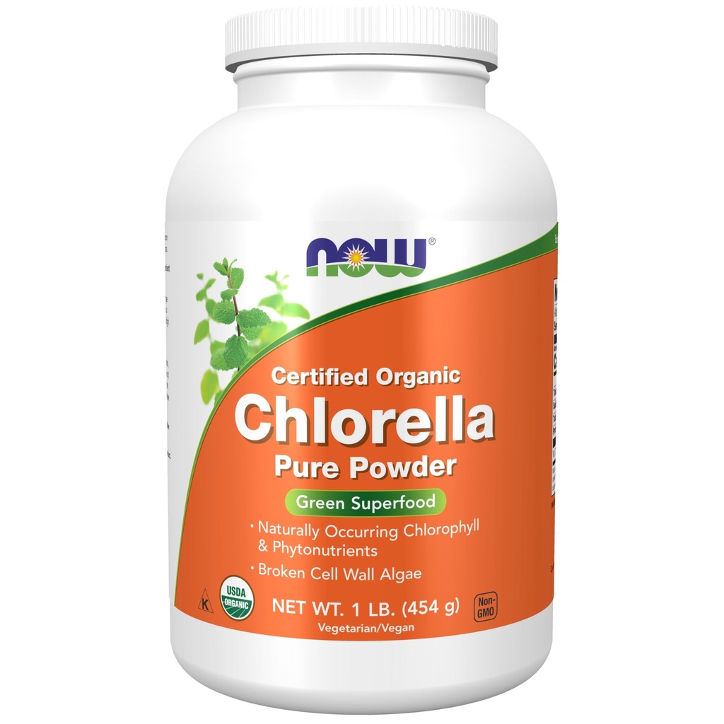 Nyní Potraviny doplňky, Organic Chlorella Prášek s přirozeně se vyskytujícím chlorofylem, betakarotenem, smíšenými karotenoidy, vitamínem C, železem a proteinem, 1libra