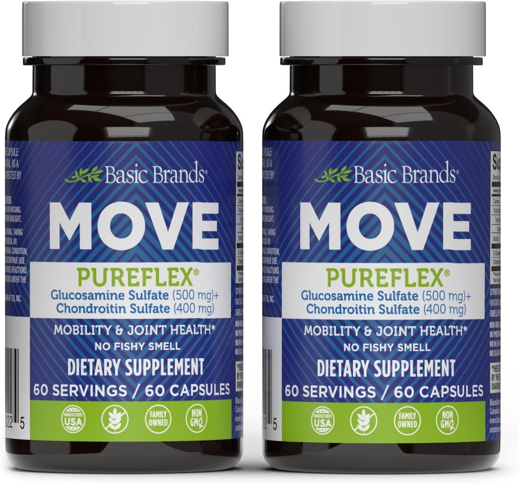 Základní značky - Přesun Pureflex Glucosamine Chondroitin - Dodatek pro společnou podporu flexibility a mobility - 60 Kapsle - 2- Pack