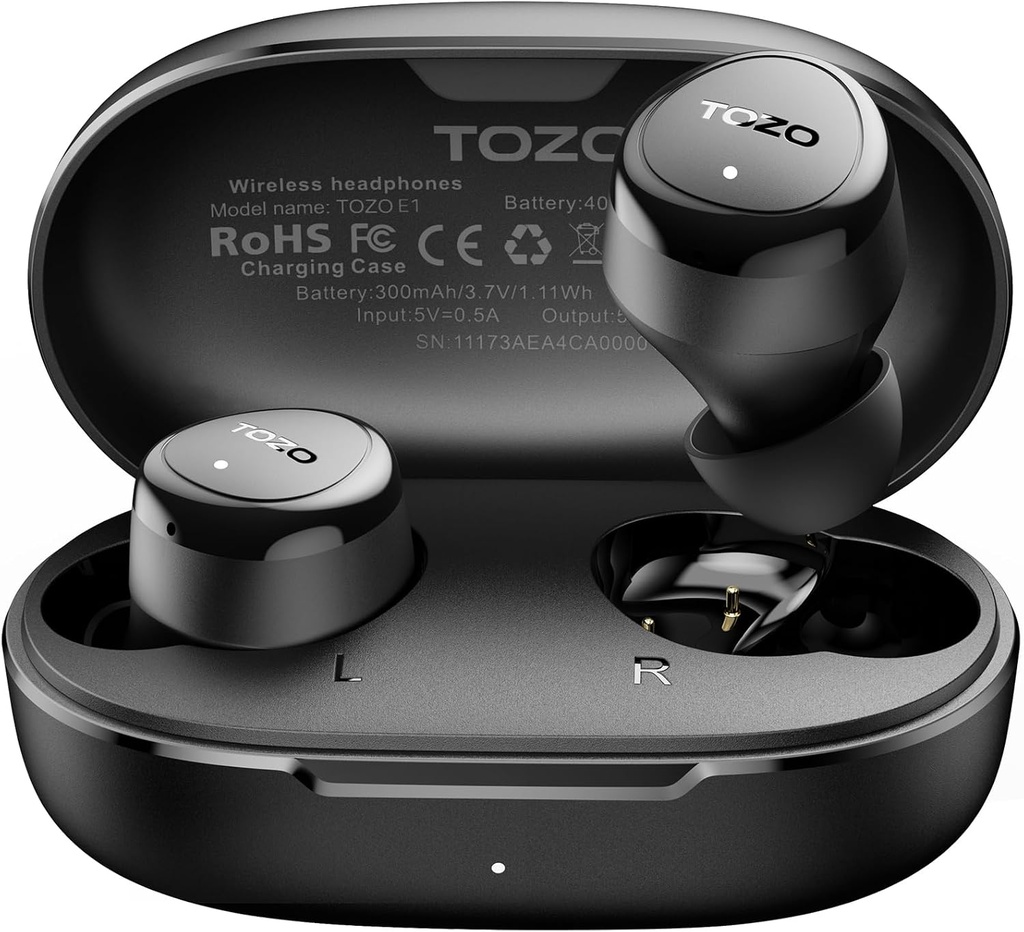 TOZO Bezdrátové sluchátka Build v Mic Clear volání Ergonomic Light Weight Bluetooth 5.3 v Ušní sluchátka vodotěsné Premium Stereo Sound Ušní Buds 30H Playtime s 32 EQ přes APP