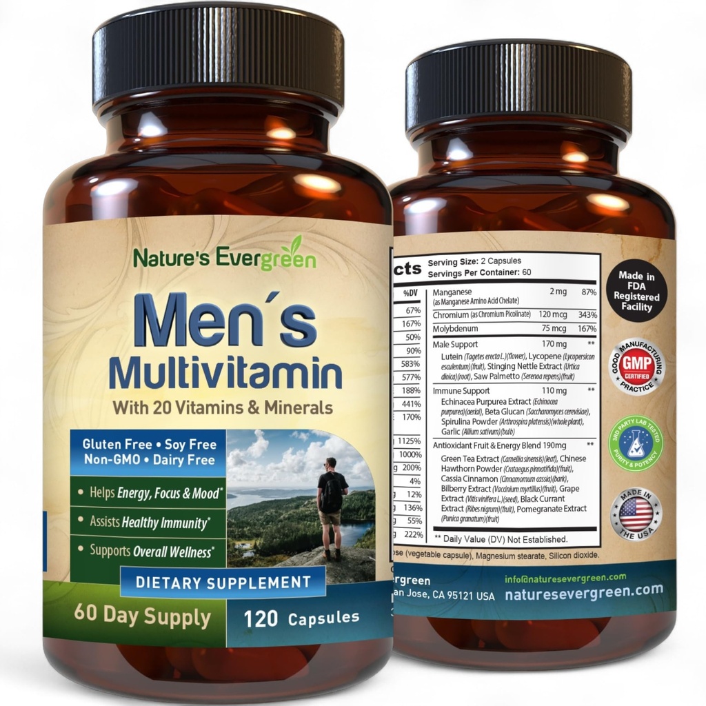 Nejlepší Multivitamin pro muže cca. 124; Kompletní mužský multivitaminy a multiminerály s více než 20 vitaminy A, C, D, E, B12, zinek a další esenciální vitaminy pro muže cca. 124; Energie, Zaostření a imunitní zdraví. 120 Tobolky