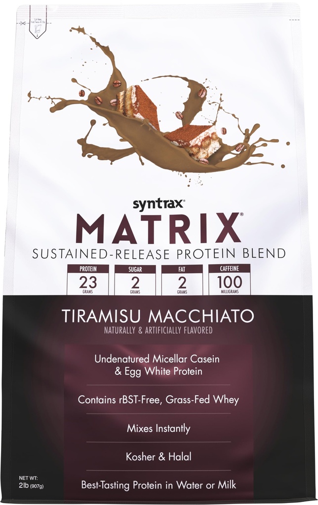 Syntrax Nutrition Matrix - Sustainatural-Release Protein Blend, Tiramisu Macchiato 2 lbs. 100mg Caffeine
