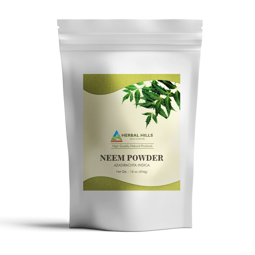 HERBAL HILLS Neem Powder Azadirachta Indica Pure Neem Leaf / Leaves Powder 16 Oz