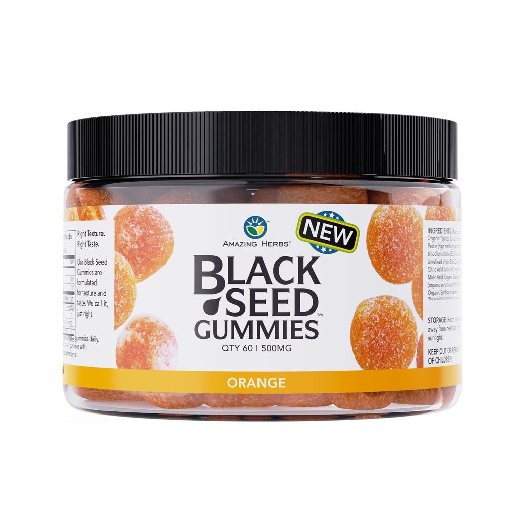Úžasné Byliny Organic Black Seed Oil Gummies - 500mg Per Serving, Cold Pressed Black Cumin Seed, Made with Nigella Sativa, Pomáhá zvýšit imunitu, podporuje zdravé stravení - Orange Flavor 60 Počet