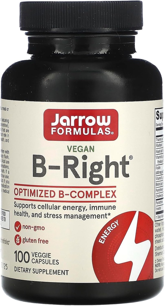 Jarrow Vibras BRight - Low- Odor Vitamin B-Complex Formule - Energy & Metabolismus Podpora - Promotes Brain, Heart & Kardiovaskulární zdraví - 100 Služeb (Balení 1)