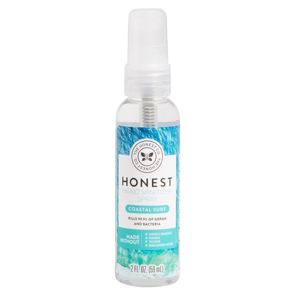 Poctivá společnost Plant- based Hand Sanitizer Spray zabije 99,9% bakterií hypoalergenní Quick- sušení a hydratační pobřežní Surf 2 fl oz