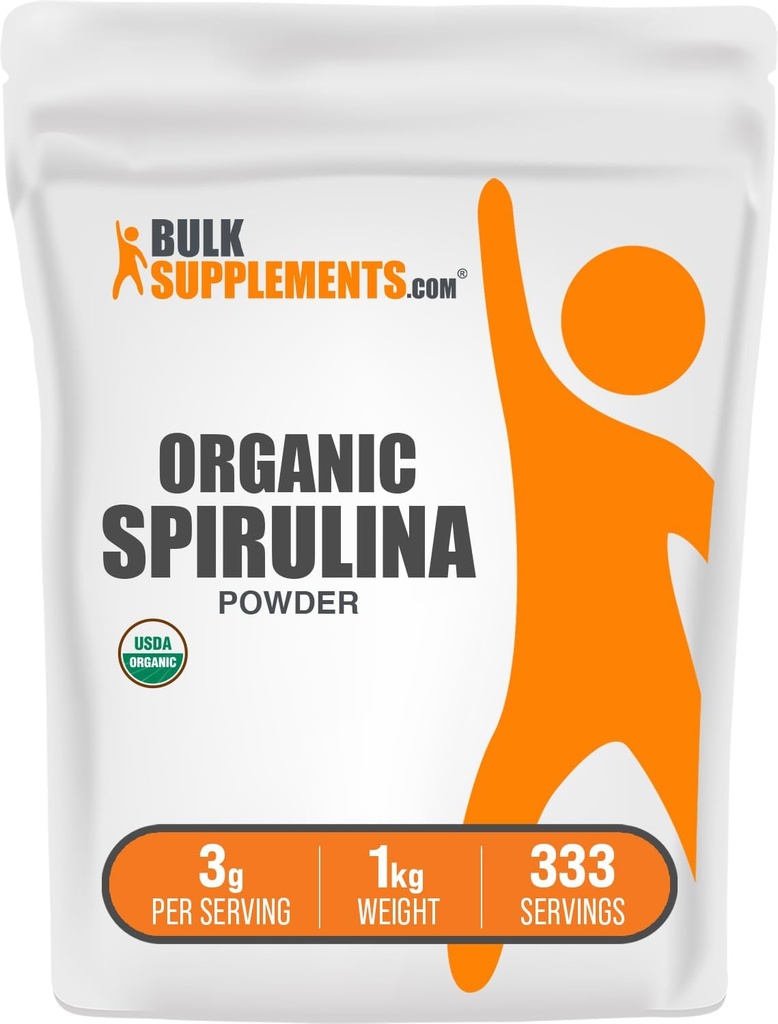BulkSupplements.com Organic Spirulina Powder - Superfood, Green Spirulina Powder, Bylinný dodatek - Vegan- Friendly, 3g per Serving, 1kg (2,2 kg) (balení po 1)