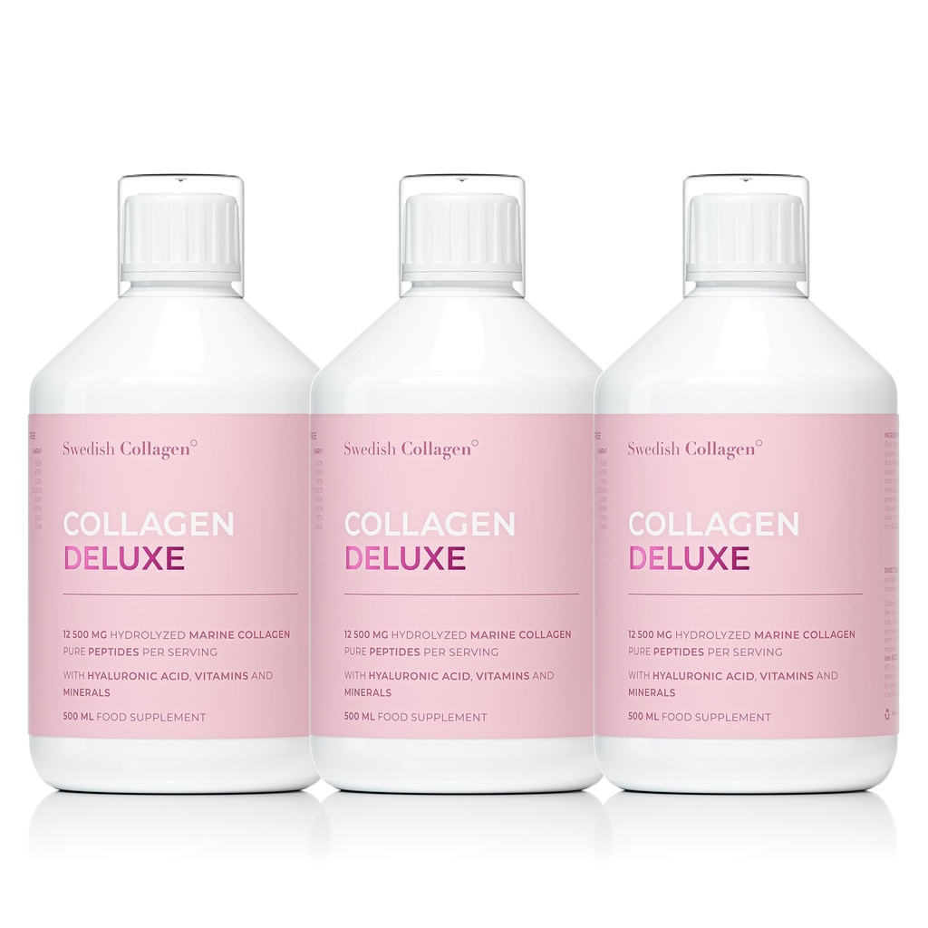 Kolagen Deluxe 500ml x 3 I 8 týden Bundle I 12500 mg Marine Collagen (Typ I & III) I Hyaluronic Acid, Biotin, Vitamin C I Sugar- Free - 8 Týden Dodávka