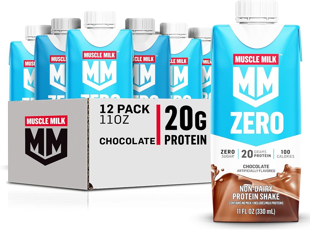 Muscle Milk Nula Protein Shake, Chocolate, 11 Fl Oz Carton, 12 Pack, 20g Protein, Nulový cukr, 100 kalorií, vápník, vitaminy A, C & D, 4g Fiber, Energizing Snack, Workout Recovery, Balení květen Vary, 11 Fl Oz (balení po 12)