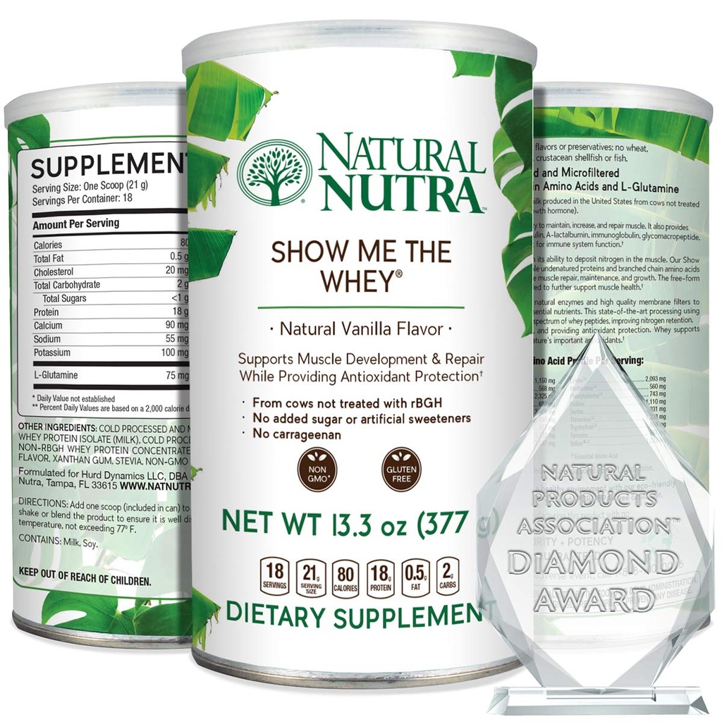 Natural Nutra Grass Fed Vanilla Show Me The Syrovátkový protein zdroj Powder Enhance Digestion, Zlepšit tělový tok, Podpora zdraví kostí a posílení imunity, gluten zdarma, Sugar- Free, Non- GMO, 13.3oz