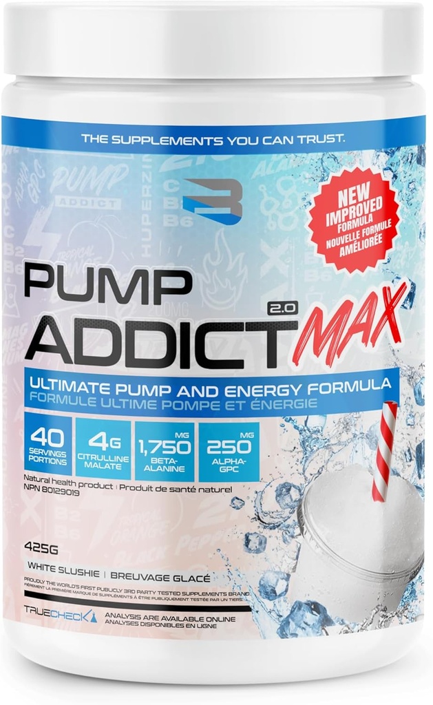 Věřit doplňky - Pump Addict Max Pre- Workout Powder - Vylepšená energie, Focus, a Endurance... (40 Serving, White Slushie)