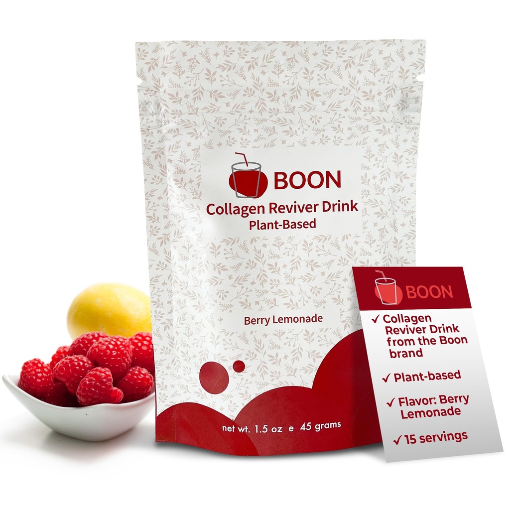 Boon Collagen Reviver Drink - Plant- Based Collagen Booster Supplement for Beautiful & Radiant Skin - Organic, Vegan Collagen Powder - Berry Lemonade Flavor, 15 Služeb