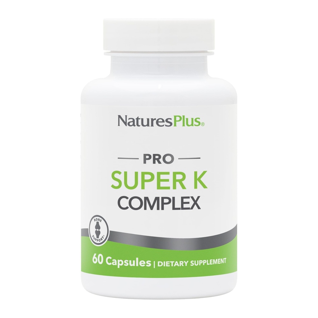 NaturesPlus PRO Super K Komplex - 60 Kapsle - Podporuje zdravý metabolismus vápníku - Obsahuje vitaminy K1 & K2 - Non- GMO, Vegan & gluten zdarma - 60 Služeb