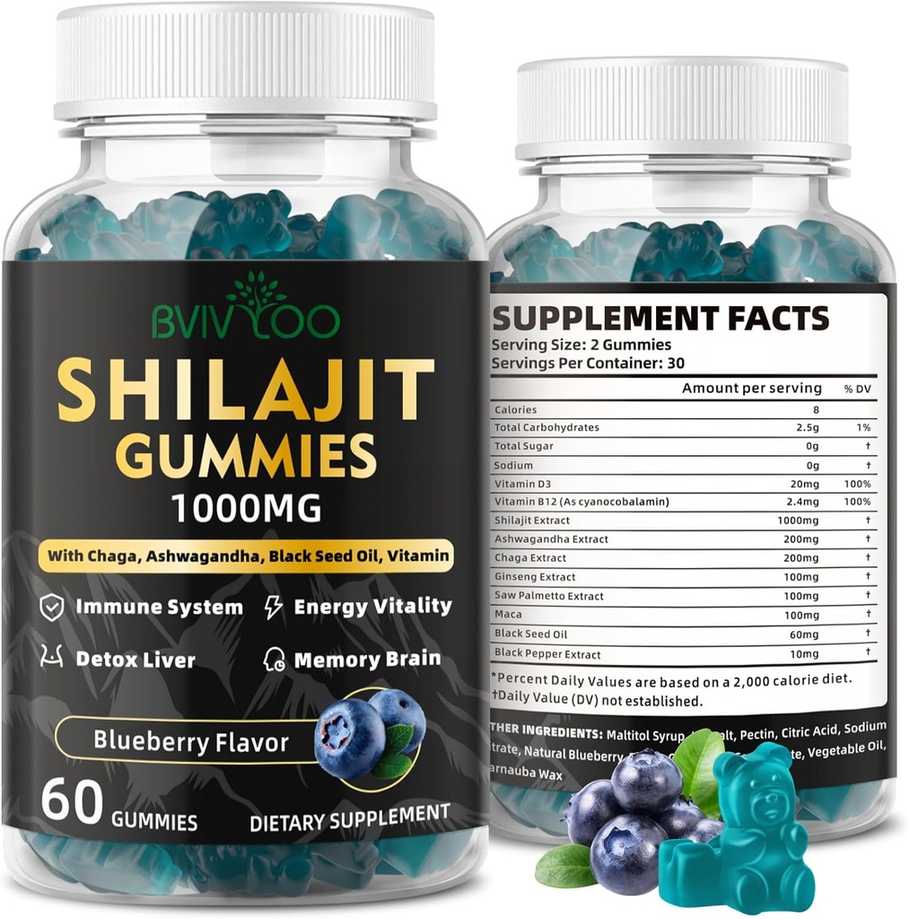 Shilajit Gummies for Men & Women - Sugar- Free Shilajit Dodatek Bohaté v 85 + Stopy Minerály & Fulvic Acid, Poskytování energie, Brain, a Imunity Support - 60 Gumy