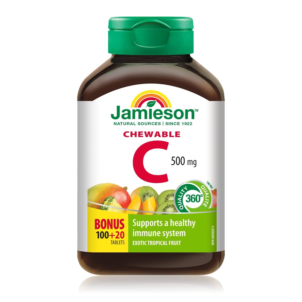 Jamieson Chewable Vitamin C 500 mg Exotické tropické ovoce, 120ct, dovezený z Kanady}