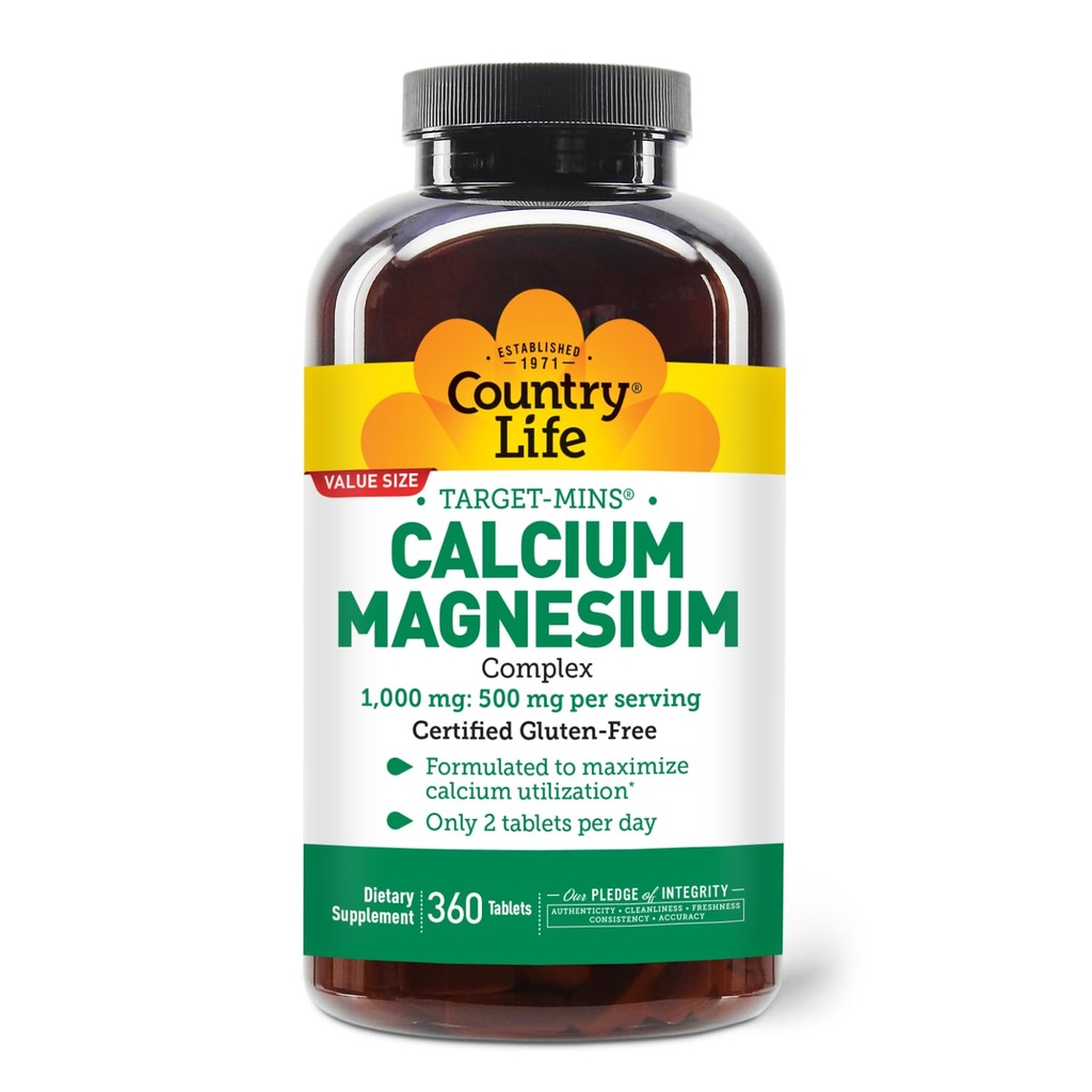 Country Life Target- Mins vápník doplněk hořčíku pro zdraví kostí, 1000mg vápníku, 500mg hořčíku, gluten zdarma, 2: 1 poměr pro optimální využití