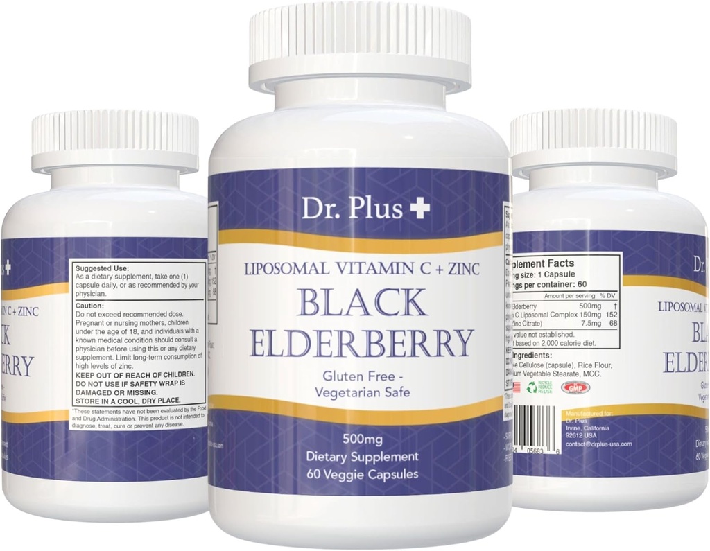 Liposomální imunitní posílení Black Elderberry - Vitamin C - zinek gluten zdarma vegetariánské bezpečné dietní dodatek 60 Veggie Kapsle