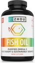 Zhou Fish Oil - Rybí olej dodatek pro ženy a muže, Omega 3 mastné kyseliny, přírodní zdroj DHA & EPA pro dospělé, bezproblémové, čisté, srdce a společné zdraví - 120 Softgels