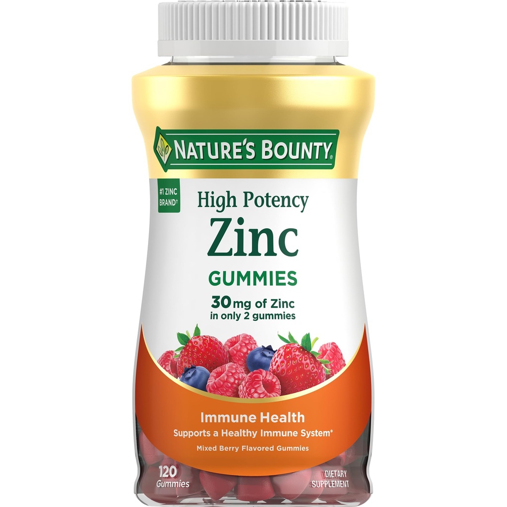 Přírodní Bounty zinkové gumy, imunitní podpůrná gumy, podporuje kůži a antioxidant zdraví, Smíšené Berry, 30mg, 120 Počet