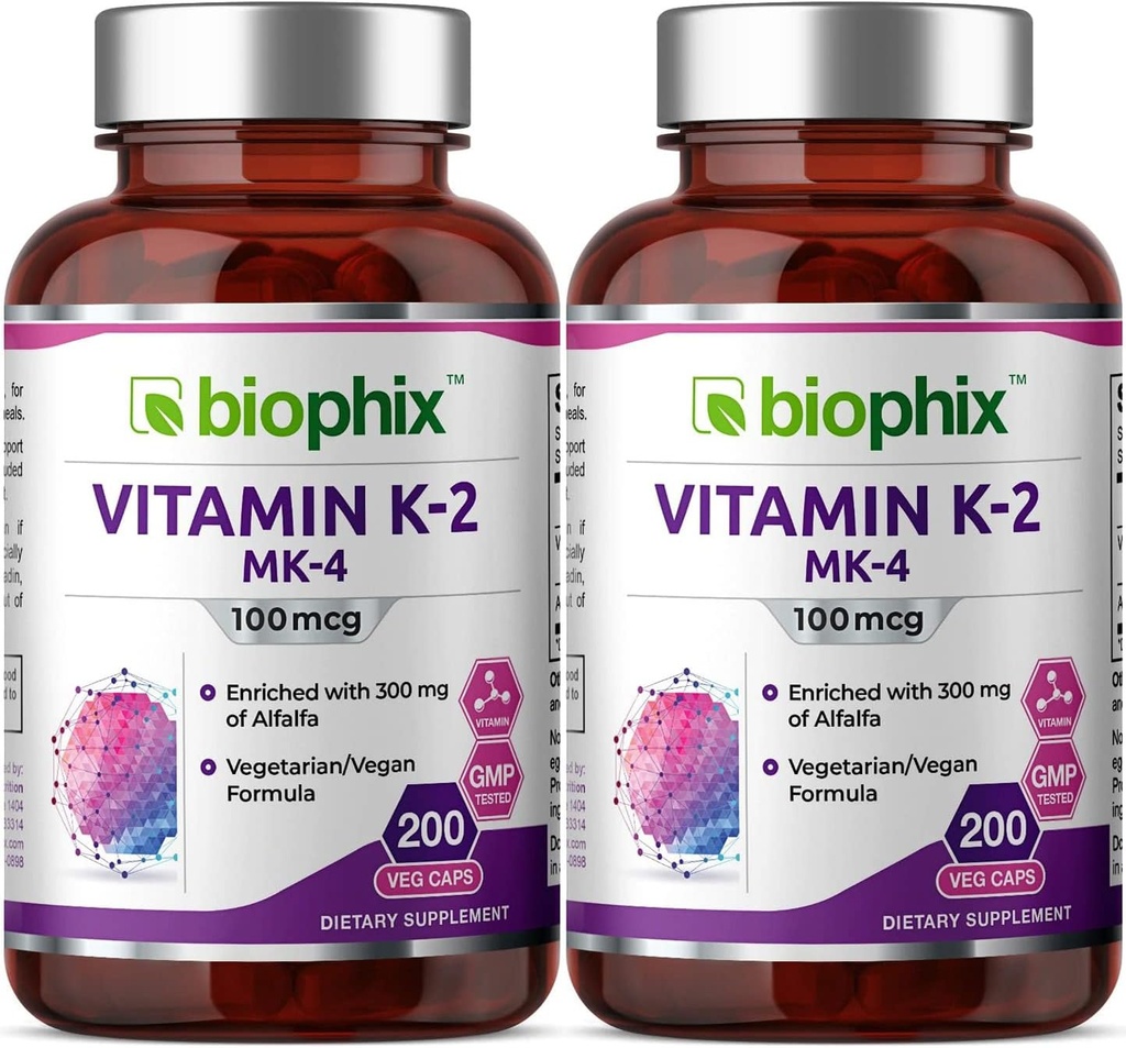 biophix Vitamin K2 MK- 4- 100 mcg 200 Caps s Alfalfa 2 Pack - podporuje silné kosti imunitní zdraví