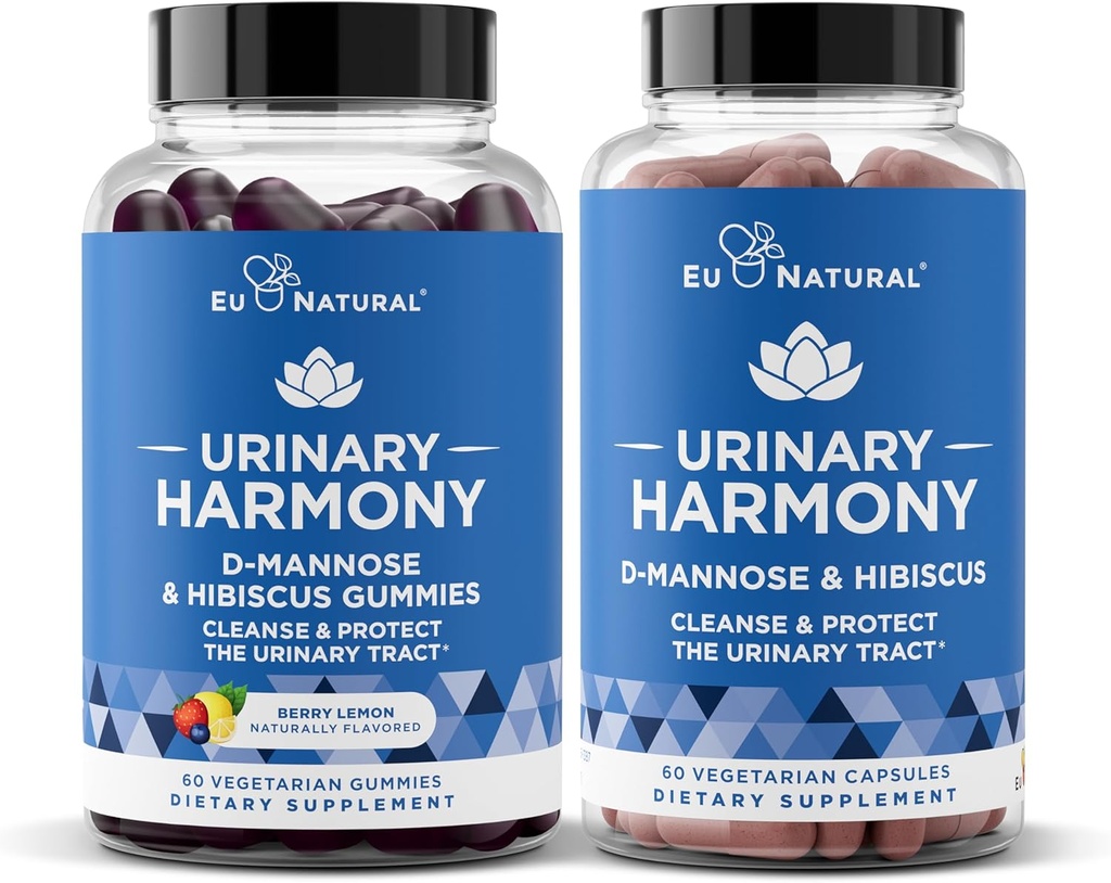 Urinální Harmony Kapsle a Gummies Bundle - Močové Trakt Zdraví pro ženy - D- Mannose & Hibiscus Cleanse, Flush & Chraňte močový systém