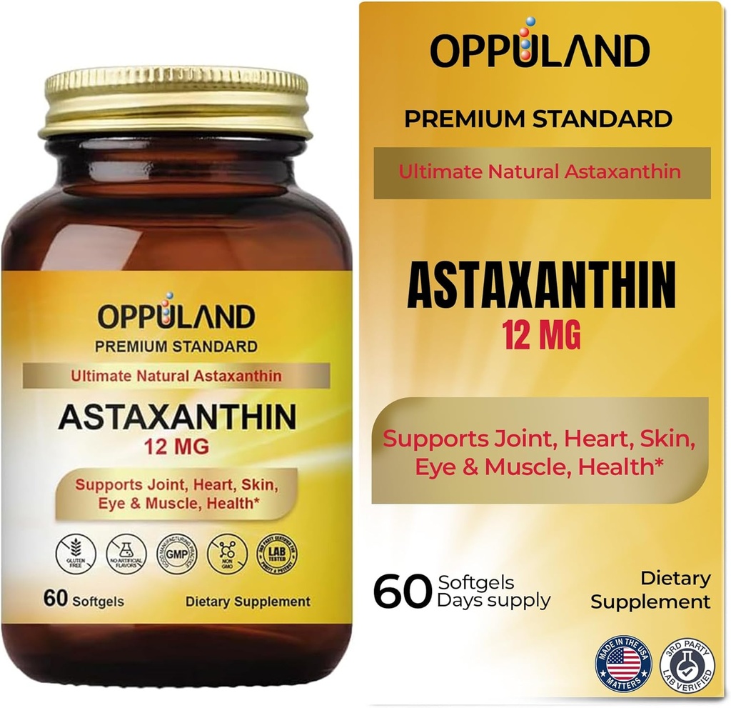 Astaxanthin 12 mg colum124; 60 Softgels colum124; Podporuje společné, srdce, kůže a svalů zdraví