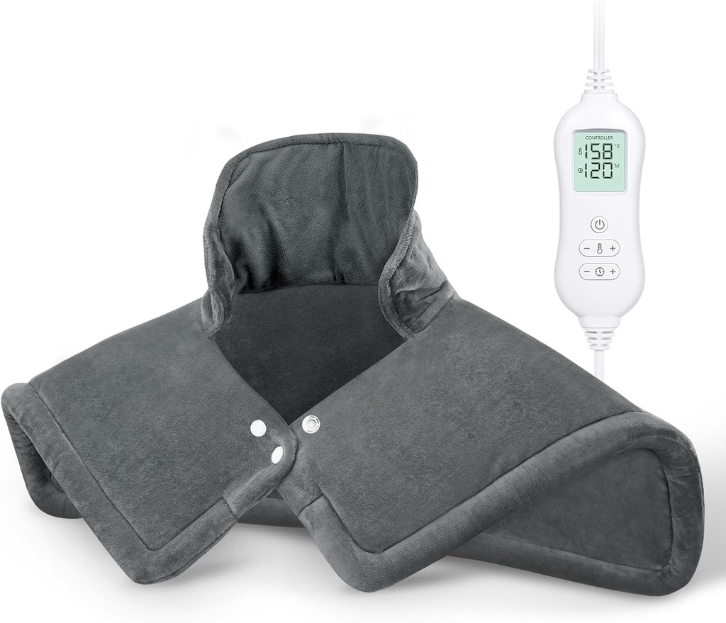 NOWWISH Toping Pad for Neck and Shoulders Pain Relief, 2lb Weighted Electric Neck Toping Pad with 10 Heat Levels and Auto Clock Off, Large Heated Wrap, Birthday Gifts for Women Men, 17 "x23", Grey