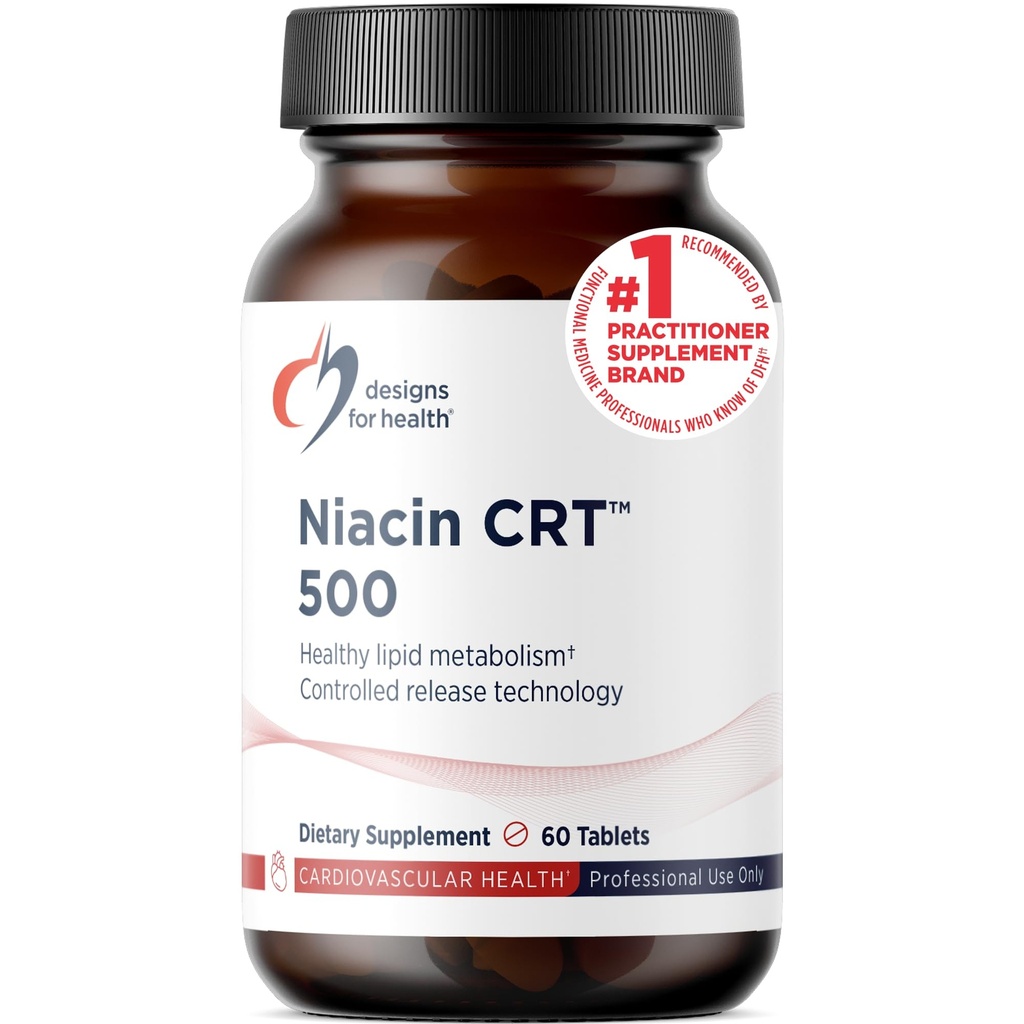 Designy pro zdraví Niacin 500mg - Niacin CRT vitamin B3 (kyselina nikotinová), řízené tablety s pomalým uvolňováním na pomoc minimalizovat flush - Non- GMO, gluten zdarma dodatek (60 tablet)